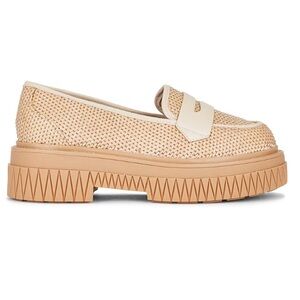 SCHUTZ VIOLA WOVEN RATTAN PLATFORM LEATHER LOAFER TAN SIZE 6